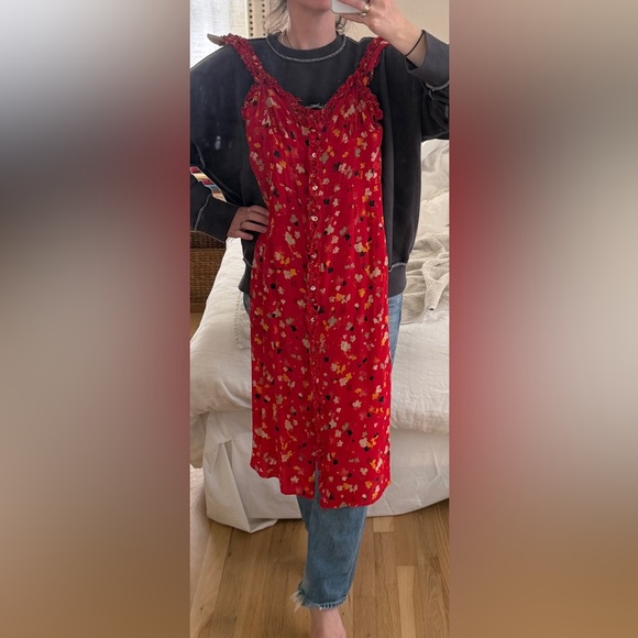 Realisation Juliet Rouge Red Silk Floral Midi Dress Size XS - Picture 4 of 11